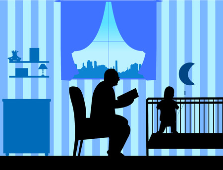 Granddad reads the story of his grandson silhouette, one in the series of similar imagesのイラスト素材