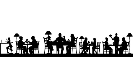Silhouette of people eating in a restaurant with all figures as separate objects, one in the series of similar imagesのイラスト素材