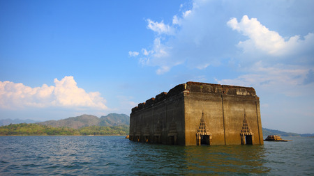 temple in the lakeの写真素材