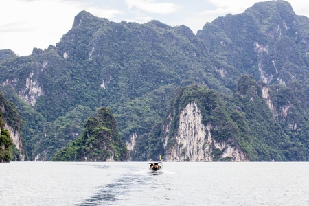 Boats on the lake Dam Ratchaprapa SuratThani thailand
