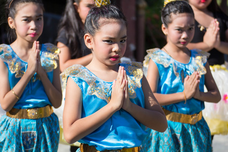 BANGKOK THAILAND  June 11 2015: Unknown children Thailand students Culture Dance at Elementary School. bangkok at 2015.のeditorial素材