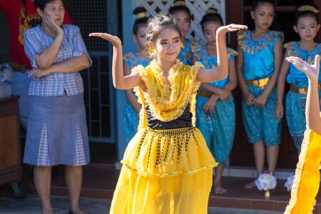 BANGKOK THAILAND  June 11 2015: Unknown children Thailand students Culture Dance at Elementary School. bangkok at 2015.のeditorial素材