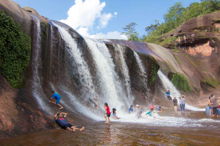 'Tham Phra' Waterfall, People are playing waterfall. Bungkan 2015のeditorial素材