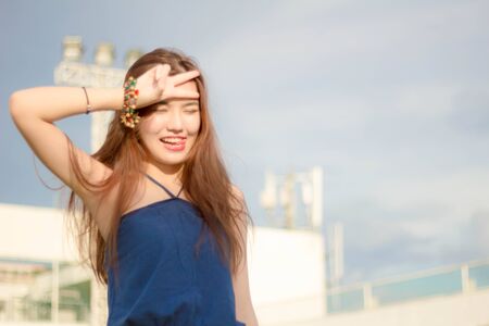 Portrait of thai adult beautiful girl relax and smile.