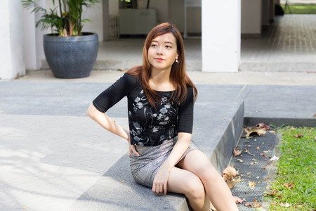 Portrait of thai adult beautiful girl relax and smileの写真素材