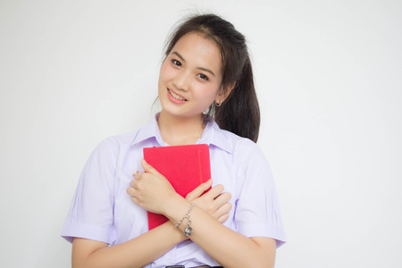 asia thai high school student uniform beautiful girl read a bookの写真素材