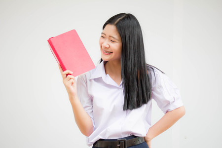 asia thai high school student uniform beautiful girl read a bookの写真素材