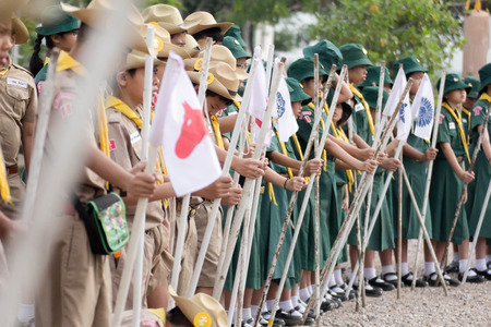 Student 11-12 years old, Scout Assembly, TeePangKorn Scout Camp in Samut Sakhon Thailand.のeditorial素材