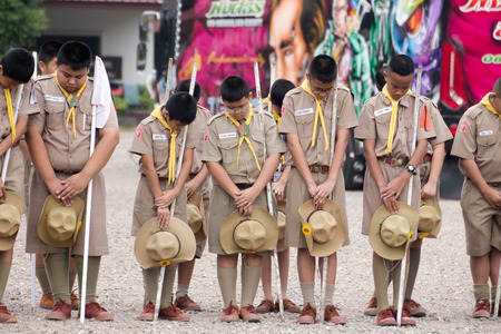 Student 11-12 years old, Scout Assembly, TeePangKorn Scout Camp in Samut Sakhon Thailand.のeditorial素材