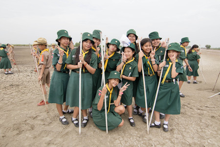 Student 11-12 years old, Scout Assembly, TeePangKorn Scout Camp in Samut Sakhon Thailand.のeditorial素材