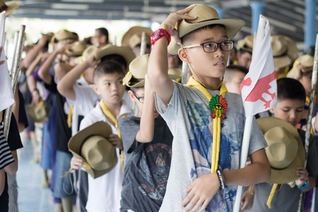 Student 11-12 years old, Scout in adventure activities, TeePangKorn Scout Camp in Samut Sakhon Thailand.のeditorial素材