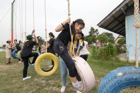 Student 11-12 years old, Scout in adventure activities, TeePangKorn Scout Camp in Samut Sakhon...