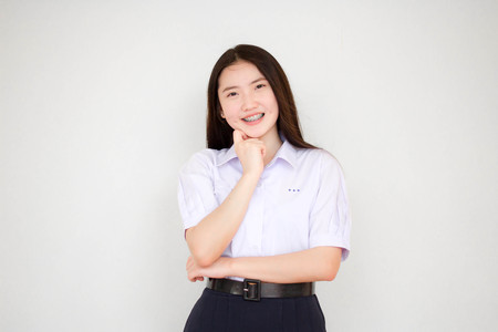 Portrait of thai china teen beautiful girl happy and relaxの写真素材