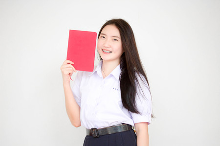 asia thai high school student uniform beautiful girl read a bookの写真素材
