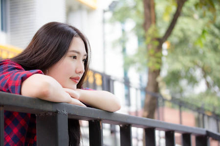 Portrait of thai china teen beautiful girl happy and relaxの写真素材