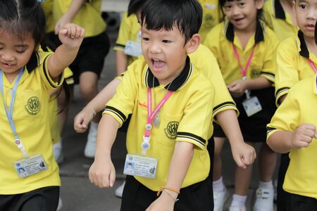 BANGKOK, Thailand - Jan 26, 2017: Bangkok. Movement education teaching kindergarten. Students are joyful in Pieamsuwan school.のeditorial素材