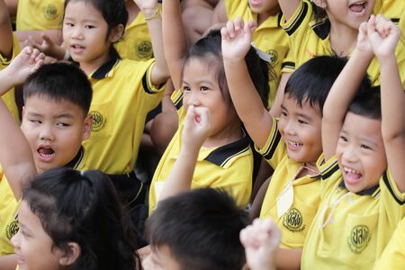 BANGKOK, Thailand - Jan 26, 2017: Bangkok. Movement education teaching kindergarten. Students are joyful in Pieamsuwan school.のeditorial素材