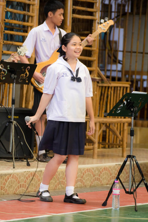 BANGKOK, Thailand - January 27, 2017: Bangkok. High school students singing happily. high school in bangkok thailand.のeditorial素材