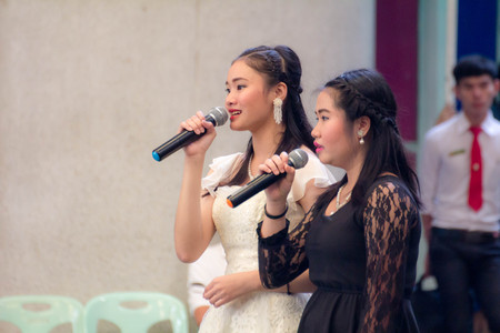 BANGKOK, Thailand - January 27, 2017: Bangkok. High school students singing happily. high school in bangkok thailand.のeditorial素材