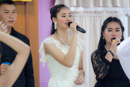 BANGKOK, Thailand - January 27, 2017: Bangkok. High school students singing happily. high school in bangkok thailand.のeditorial素材
