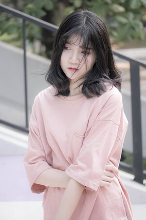 Portrait of vietnam high school teen beautiful girl happy in vintage styleの写真素材