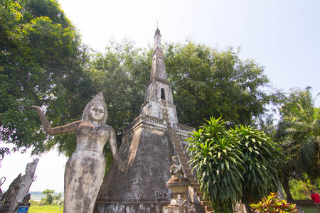 VIENTIANE, LAOS - April 29: Amazing view of mythology and religious statues at Wat Xieng Khuan Buddha park. April 29, 2017 in Vientiane, Laos.のeditorial素材