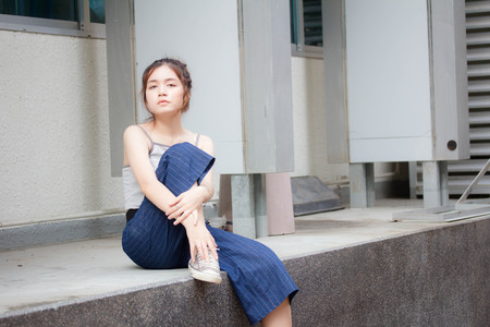 Portrait of thai adult beautiful girl relax and smileの写真素材