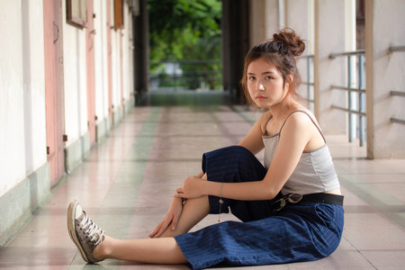 Portrait of thai adult beautiful girl relax and smileの写真素材
