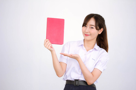asia thai high school student uniform beautiful girl read a bookの写真素材