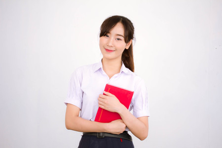 asia thai high school student uniform beautiful girl read a bookの写真素材