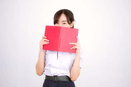 asia thai high school student uniform beautiful girl read a bookの写真素材