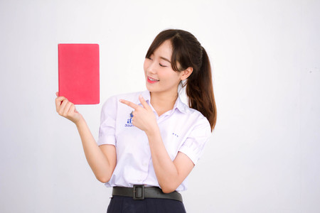 asia thai high school student uniform beautiful girl read a bookの写真素材