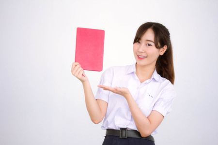asia thai high school student uniform beautiful girl read a bookの写真素材