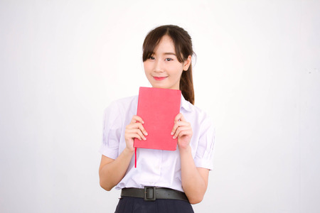 asia thai high school student uniform beautiful girl read a bookの写真素材