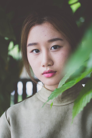 Portrait of thai china adult beautiful girl relax time, in Vintage Style