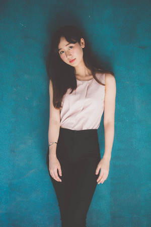 Portrait of thai china adult beautiful girl relax and smile