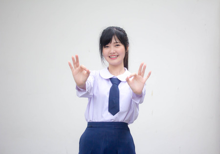 Portrait of thai high school student uniform beautiful girl okの写真素材