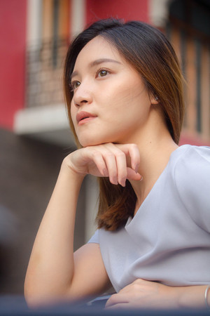 portrait of thai china adult office girl relax and smileの写真素材
