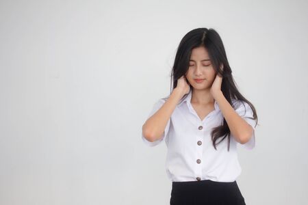 Portrait of thai adult student university uniform beautiful girl not listenの写真素材