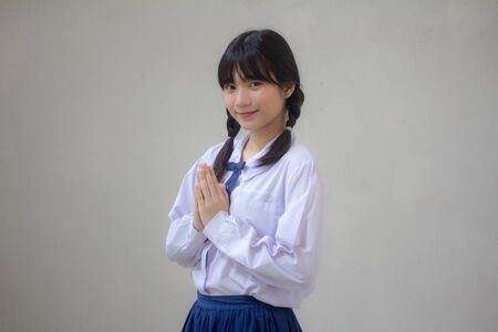 thai high school student uniform beautiful girl thai Pay respectの写真素材