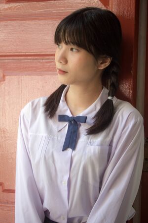 thai high school student uniform teen beautiful girl happy and relax