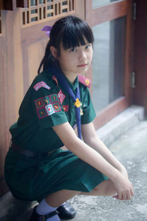 BANGKOK, THAILAND - Sep 4, 201 : thai high school student in boy scout uniform happy and relax,...