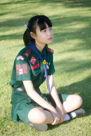 BANGKOK, THAILAND - Sep 4, 201 : thai high school student in boy scout uniform happy and relax, Bangkok Thailand.のeditorial素材