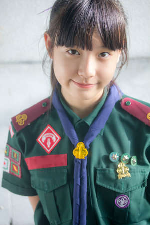 BANGKOK, THAILAND - Sep 4, 201 : thai high school student in boy scout uniform happy and relax, Bangkok Thailand.のeditorial素材