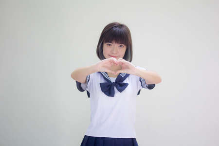 japanese teen beautiful girl in student give heart
