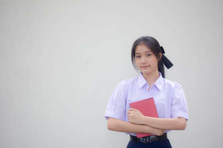 asia thai high school student uniform beautiful girl smile and relaxの写真素材