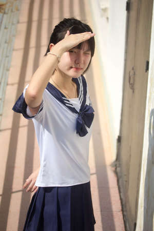 japanese teen beautiful girl in student smile and relax