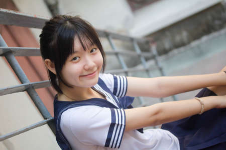 japanese teen beautiful girl in student smile and relaxの写真素材