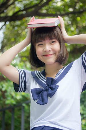 japanese teen beautiful girl in student smile and relaxの写真素材