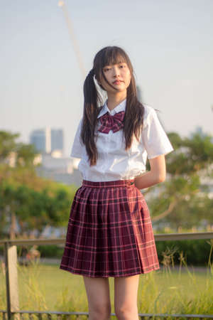 japanese teen beautiful girl in student smile and relaxの写真素材